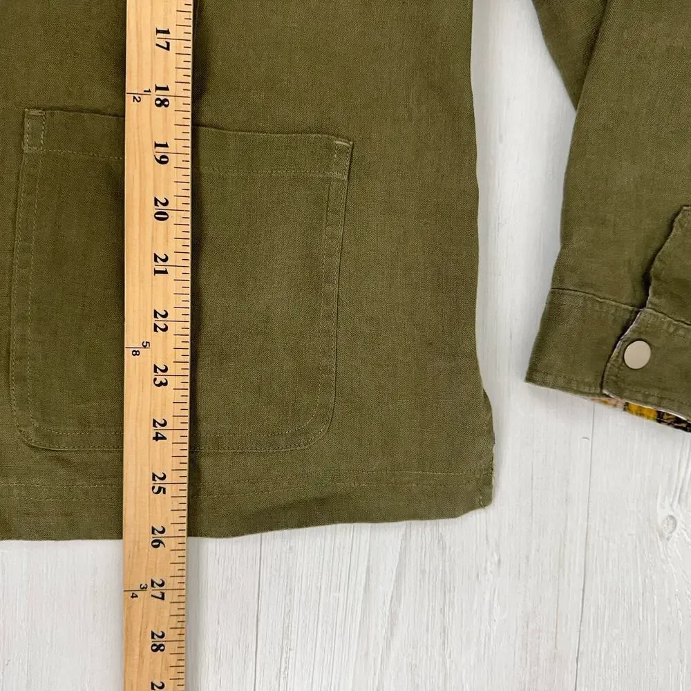 Chico's 100% Linen Jacket Plus Size 20-22‎ Reversible Floral Olive Green Pockets - Picture 15 of 16
